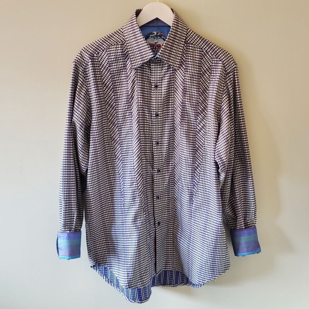 Robert Graham L Abstract Checkered Flip Cuff Button Down Dress Shirt Retro Artsy